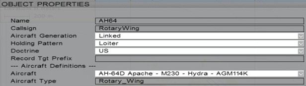 ∆ Image 13b: VBS2 Object Properties view of the VBS2Strike asset - Rotary-Wing