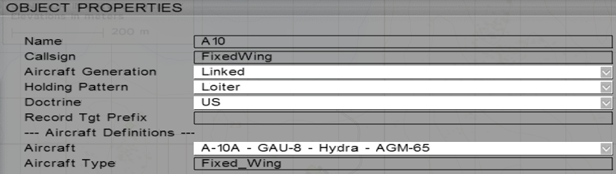 ∆ Image 13c: VBS2 Object Properties view of the VBS2Strike asset - Fixed-Wing