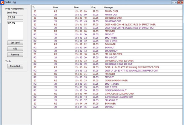 ∆ Image VBS2Fires_16: Fires Radio Log Window