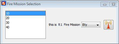 ∆ Image VBS2Fires_36: Fires Fire Mission Selection window